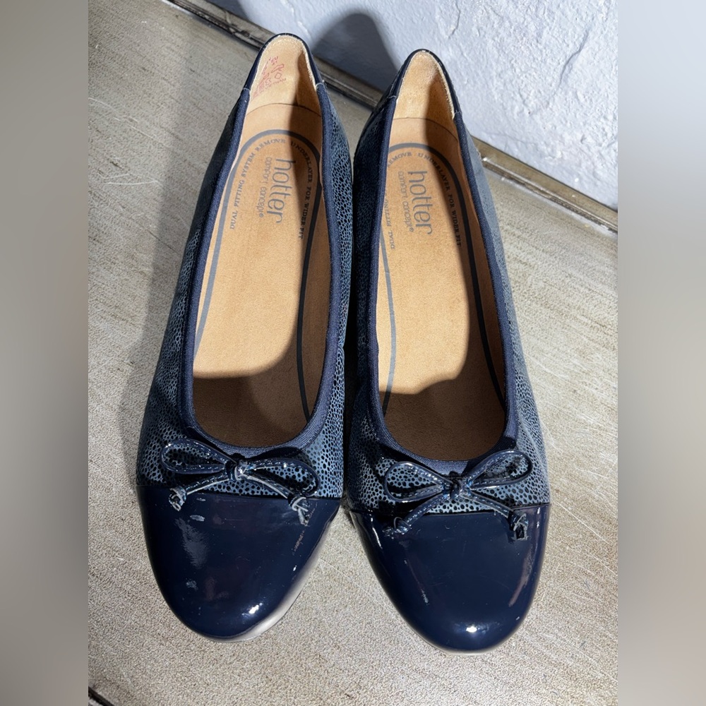 Hotter Women's Dark Blue Trinity Ballet Flats with Bow Detail